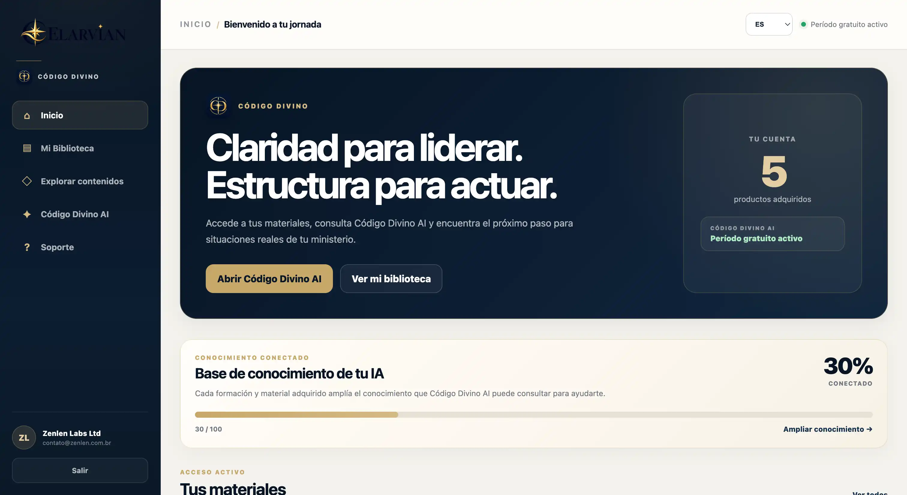 Pantalla de inicio de Código Divino