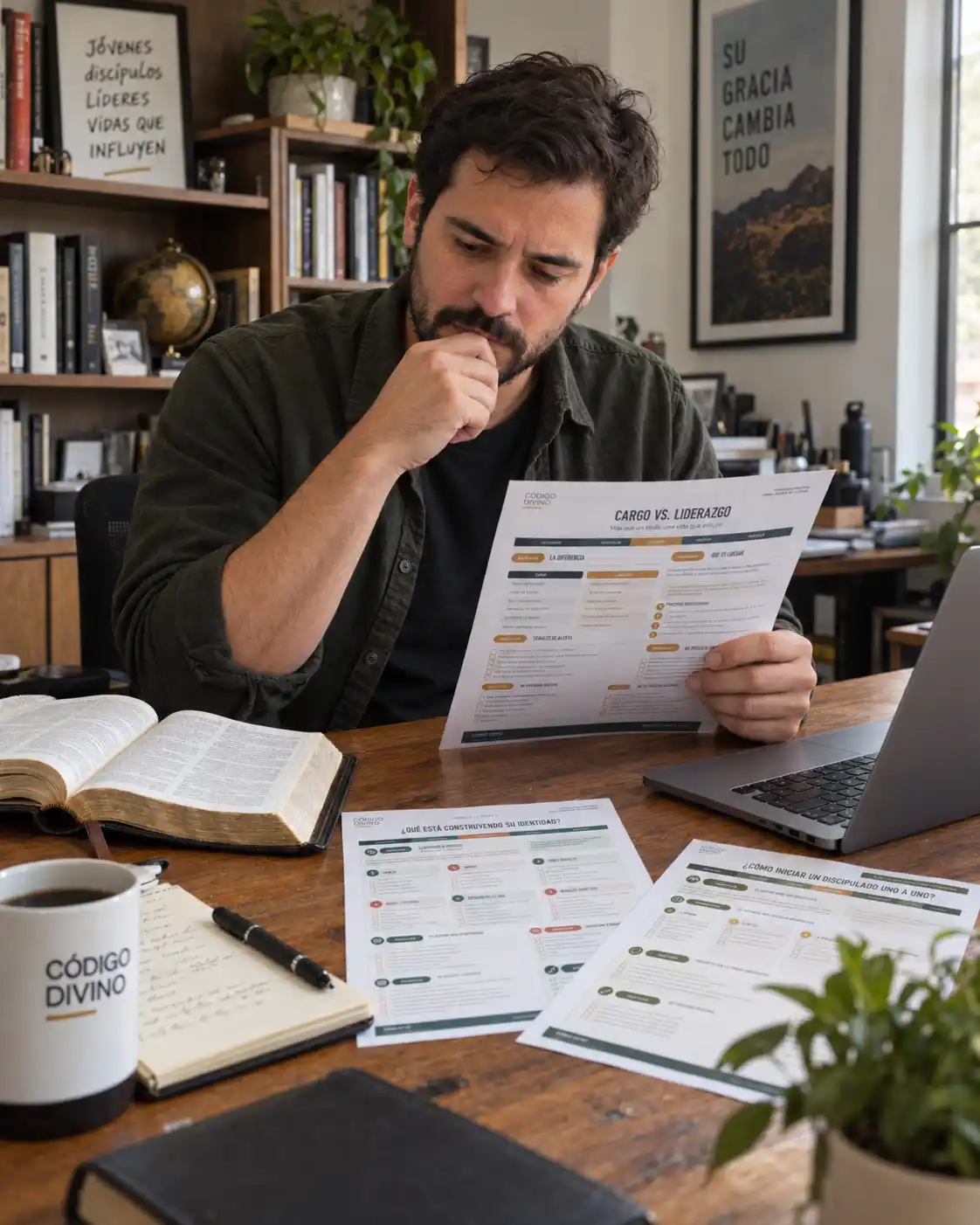 Líder estudiando material Código Divino